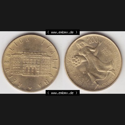 Bildmaterial von Münzen aus Italien / Italia Gedenkmünzen 1981-1981, 200 Lire FAO - Welternährungstag. Vorderseite und Rückseite horizontal auf einen digitalen Bild... Sammlung