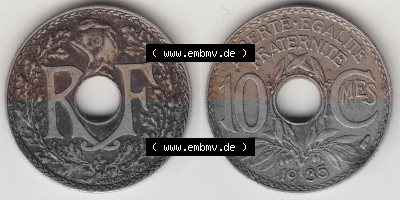 Umlaufmünze 10 Cmes - Centimes - Cent aus Frankreich in der Francs-Währung Sammlung