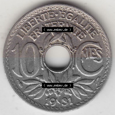 10 Cmes / Centime / Cent Umlaufmünze aus Frankreich in der Francs-Währung Sammlung