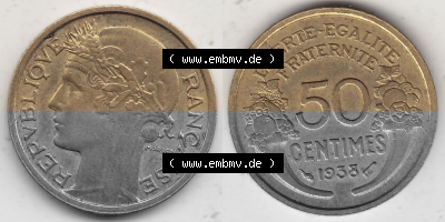 Alte Münzen KMS Frankreich, aus Kursmünzensatz-Zusammenstellung der Jahre 1917-1952, mit der Münze 1931-1947, 50 Centimes,... Sammlung