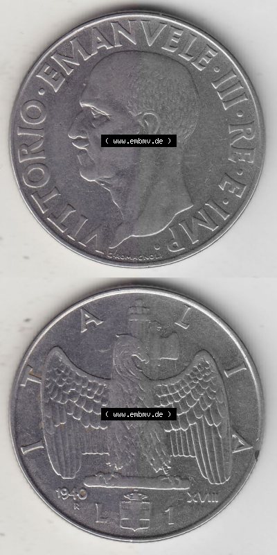 Alte Münzen KMS Italien / Italia, Kursmünzensatz - Zusammenstellung 1908-1943, mit Münze 1939-1943, 1 Lira, Lire, Viktor Emanuael... Sammlung