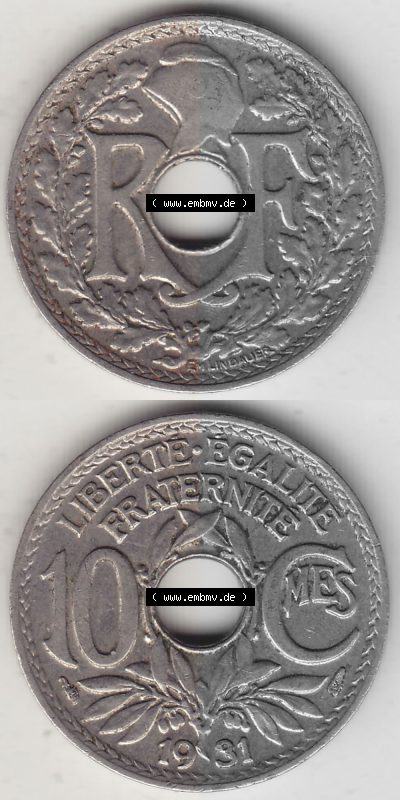 alten 10 Cmes / Centime / Cent französischen Umlaufmünze aus Frankreich in der Francs-Währung Sammlung