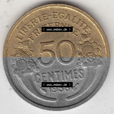 Alte Münzen KMS Frankreich, aus Kursmünzensatz-Zusammenstellung der Jahre 1917-1952, mit der Münze 1931-1947, 50 Centimes,... Sammlung