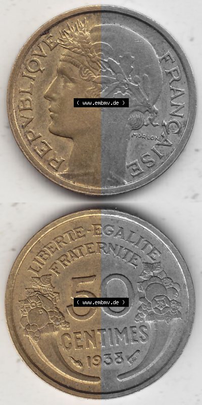 Alte Münzen KMS Frankreich, aus Kursmünzensatz-Zusammenstellung der Jahre 1917-1952, mit der Münze 1931-1947, 50 Centimes,... Sammlung