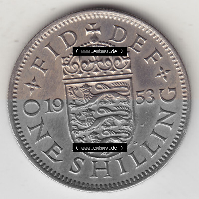 Münzen Großbritannien Umlaufmünze 1954-1970, 1 Schilling - One Shilling, 1953 (Stück 2) Wappen mit drei Löwen. Rückseite... Sammlung
