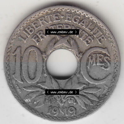10 Cmes / Centime / Cent Umlaufmünze aus Frankreich in der Francs-Währung Sammlung
