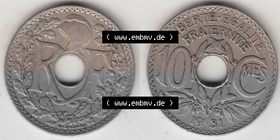 10 Cmes / Centime / Cent Umlaufmünze aus Frankreich in der Francs-Währung Sammlung
