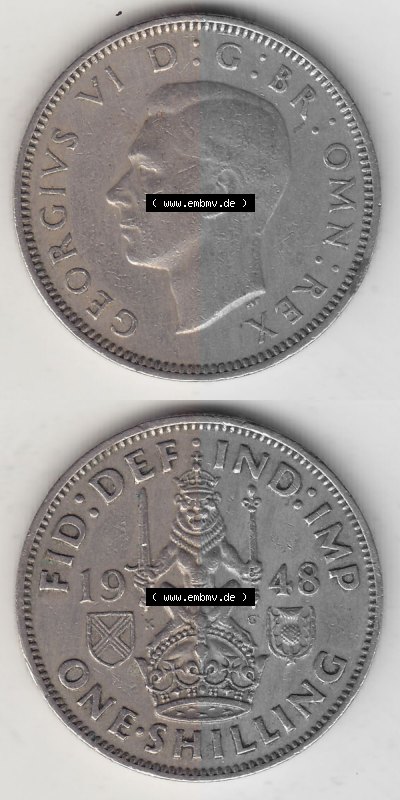 Münzen Großbritannien Umlaufmünze 1947-1948, 1 Schilling - One Shillings 1948 (Stück 1) Sitzender Löwe auf Krone. Vorderseite... Sammlung