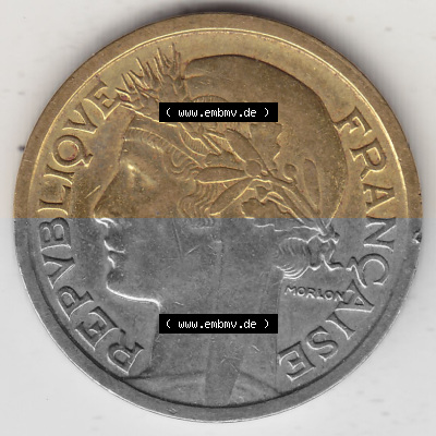 Alte Münzen KMS Frankreich, aus Kursmünzensatz-Zusammenstellung der Jahre 1917-1952, mit der Münze 1931-1941, 1 Franken, Franc,... Sammlung