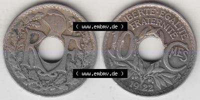10 Cmes / Centime / Cent Umlaufmünze aus Frankreich in der Francs-Währung Sammlung