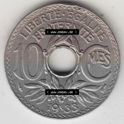 Alte Münzen KMS Frankreich, aus Kursmünzensatz-Zusammenstellung der Jahre 1917-1952, mit der Münze 1917-1938, 10 Cmes, Centimes... Sammlung