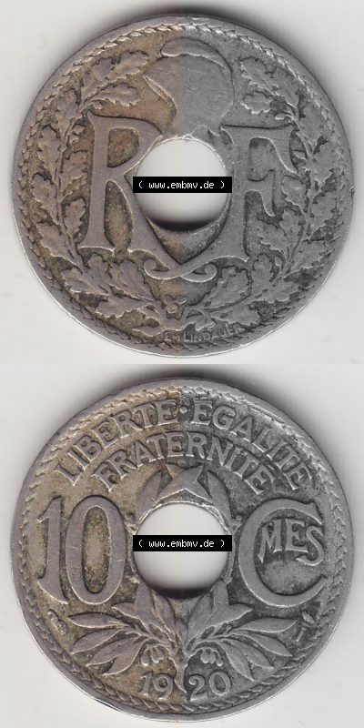 Umlaufmünze 10 Cmes - Centimes - Cent aus Frankreich in der Francs-Währung Sammlung