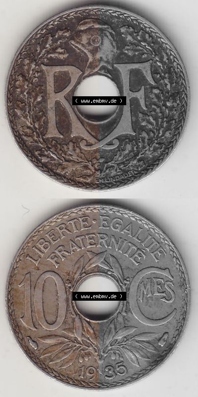 Umlaufmünze 10 Cmes - Centimes - Cent aus Frankreich in der Francs-Währung Sammlung