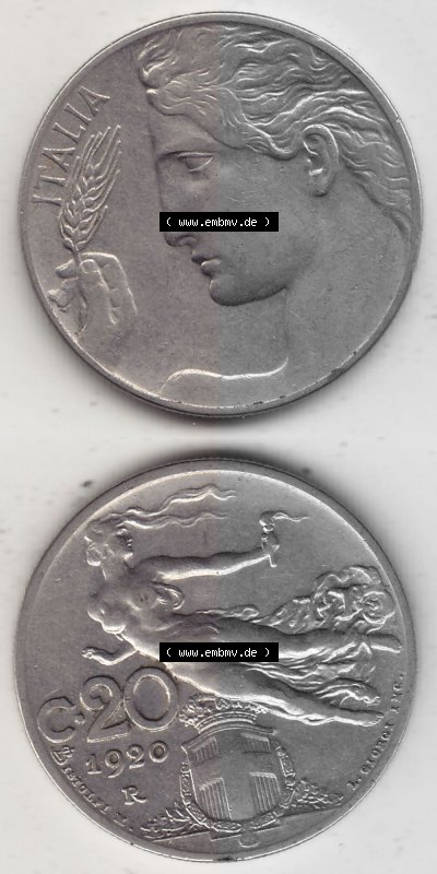 Alte Münzen KMS Italien / Italia, Kursmünzensatz - Zusammenstellung 1908-1943, mit Münze 1908-1935, 20 C. Centesimi, Cent,... Sammlung