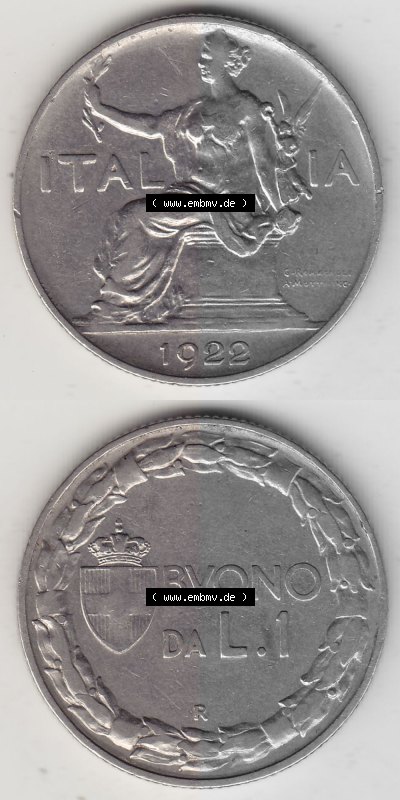 Alte Münzen KMS Italien / Italia, Kursmünzensatz - Zusammenstellung 1908-1943, mit Münze 1922-1935, 1 Lire, Lira, A MOTTI INC... Sammlung