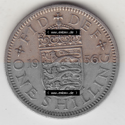 Münzen Großbritannien Umlaufmünze 1954-1970, 1 Schilling - Shilling, 1956 (Stück 1) Wappen mit 3 Löwen (2) Sammlung