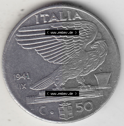Alte Münzen KMS Italien / Italia, Kursmünzensatz - Zusammenstellung 1908-1943, mit Münze 1939-1943, 50 Centesimi, Cent, Viktor... Sammlung