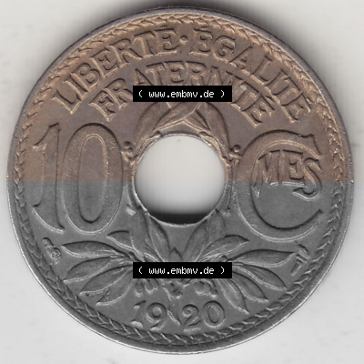 10 Cmes / Centime / Cent Umlaufmünze aus Frankreich in der Francs-Währung Sammlung