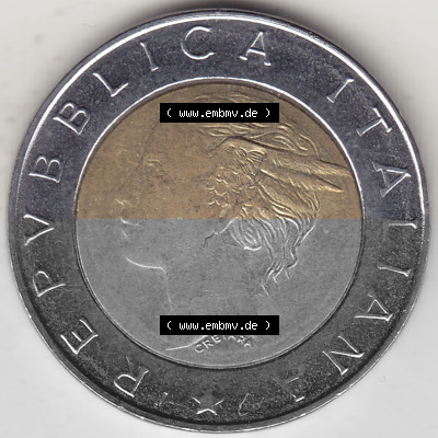 Bildmaterial von Münzen aus Italien / Italia Gedenkmünzen 1997-1997, 500 Lire, 50 Jahre Staatspolizei (1947-1997), POLIZIA DI... Sammlung