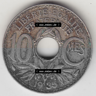 Umlaufmünze 10 Cmes - Centimes - Cent aus Frankreich in der Francs-Währung Sammlung