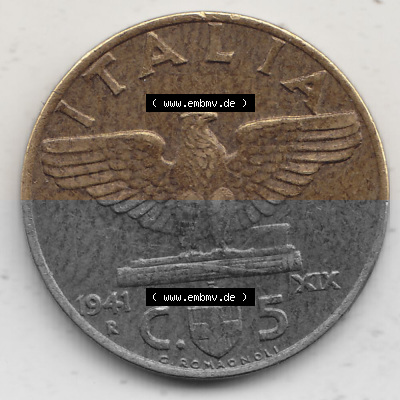 Alte Münzen KMS Italien / Italia, Kursmünzensatz - Zusammenstellung 1908-1943, mit Münze 1939-1943, 5 Centesimi, Cent, Viktor... Sammlung