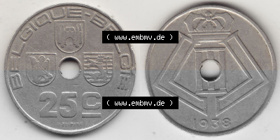 Münze 1938-1939, 25 C, Centime, BELGIQUE - BELGIE 1938 Sammlung