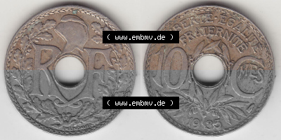 Umlaufmünze 10 Cmes - Centimes - Cent aus Frankreich in der Francs-Währung Sammlung