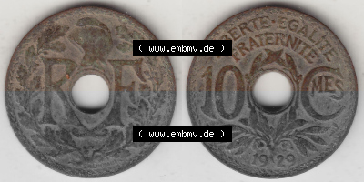 10 Cmes / Centime / Cent Umlaufmünze aus Frankreich in der Francs-Währung Sammlung
