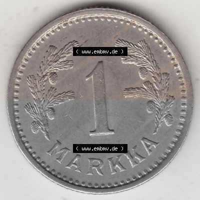Alte Münzen KMS Finnland, Kursmünzensatz 1928-1940, 1 finnische Mark, Markka 1932. Rückseite mit Wert-Zahl bzw. Nennwert einer... Sammlung