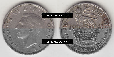 Münzen Großbritannien Umlaufmünze 1949-1951, 1 One Schilling - Shilling, 1948 (Stück 1) Stehender Löwe auf Krone. Vorderseite... Sammlung