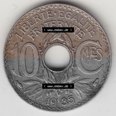 Umlaufmünze 10 Cmes - Centimes - Cent aus Frankreich in der Francs-Währung Sammlung