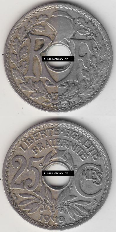 Umlaufmünze 25 Cmes - Centimes - Cent aus Frankreich in der Francs-Währung Sammlung