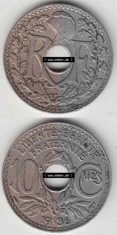 Umlaufmünze 10 Cmes - Centimes - Cent aus Frankreich in der Francs-Währung Sammlung