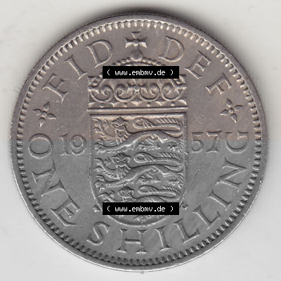 Münzen Großbritannien Umlaufmünze 1954-1970, 1 Schilling - Shilling, 1957 (Stück 2) Wappen mit 3 Löwen (2) Sammlung