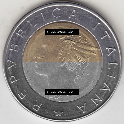 Bildmaterial von Münzen aus Italien / Italia Gedenkmünzen 1993-1993, 500 Lire, 100 Jahre Bank von Italien (1893-1993), CENTENARIO... Sammlung