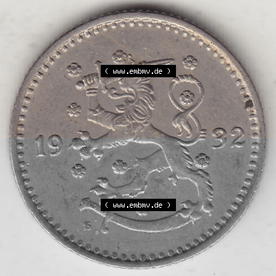 Alte Münzen KMS Finnland, Kursmünzensatz 1928-1940, 1 finnische Mark, Markka 1932. Vorderseite einer Münze aus KMS / Kursmünzen... Sammlung