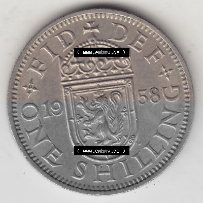 Münzen Großbritannien Umlaufmünze 1954-1970, 1 Schilling - Shilling, 1958 (Stück 1) Wappen mit einen Löwen (2) Sammlung