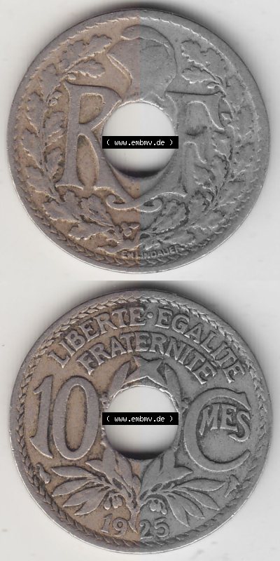 Umlaufmünze 10 Cmes - Centimes - Cent aus Frankreich in der Francs-Währung Sammlung