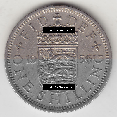 Münzen Großbritannien Umlaufmünze 1954-1970, 1 Schilling - Shilling, 1956 (Stück 2) Wappen mit 3 Löwen (2) Sammlung