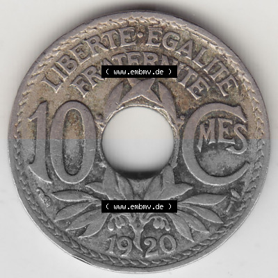 Umlaufmünze 10 Cmes - Centimes - Cent aus Frankreich in der Francs-Währung Sammlung