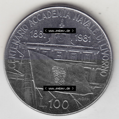 Bildmaterial von Münzen aus Italien / Italia Gedenkmünzen 1981-1981, 100 Lire, 100. Jahrestag der Gründung der Marineakademie... Sammlung