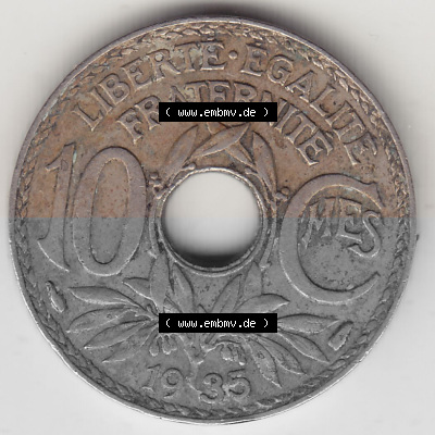 Umlaufmünze 10 Cmes - Centimes - Cent aus Frankreich in der Francs-Währung Sammlung