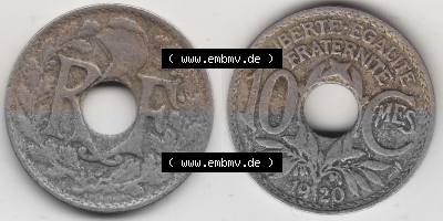 Umlaufmünze 10 Cmes - Centimes - Cent aus Frankreich in der Francs-Währung Sammlung