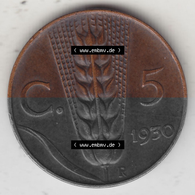 Alte Münzen KMS Italien / Italia, Kursmünzensatz - Zusammenstellung 1908-1943, mit Münze 1919-1937, 5 Centesimi, Cent, Viktor... Sammlung