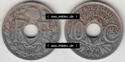 10 Cmes / Centime / Cent Umlaufmünze aus Frankreich in der Francs-Währung Sammlung