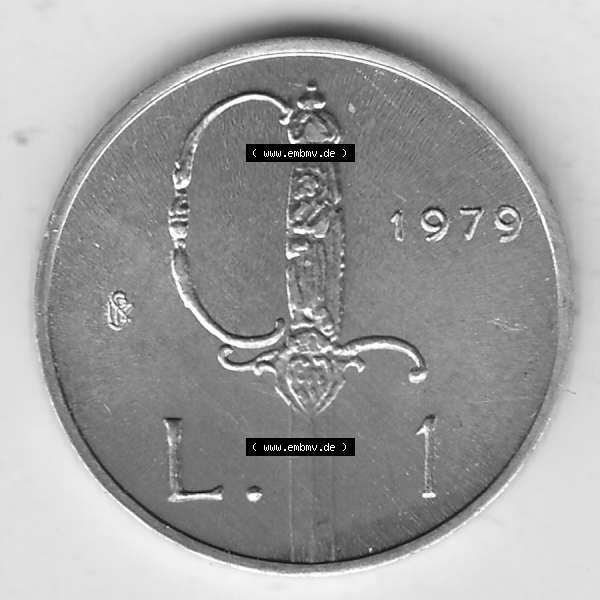 Grau bzw. s/w Bildmaterial Münzensatz / KMS 1979 aus San Marino 1979-1979, 1 Lira, 1 Lire, J. V. LIBERTAS REPVBBLICA DI S. MARINO, 1979 L.1. Rückseite... Sammlung Graustufen