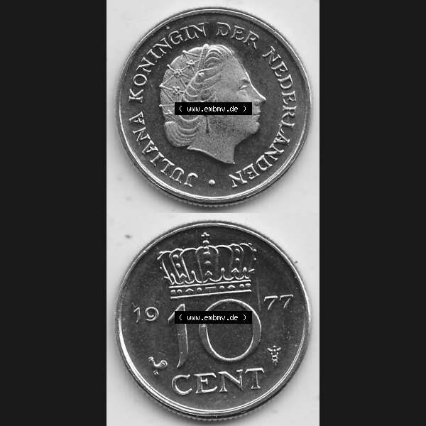 Grau bzw. s/w Alte Münzen KMS Niederlande, Kursmünzensatz 1977, 1950-1980, 10 Cent, 1977-1 JULIANA KONINGIN DER NEDERLANDEN. Digitales Bild / Bildmaterial für IPhone... Sammlung Graustufen