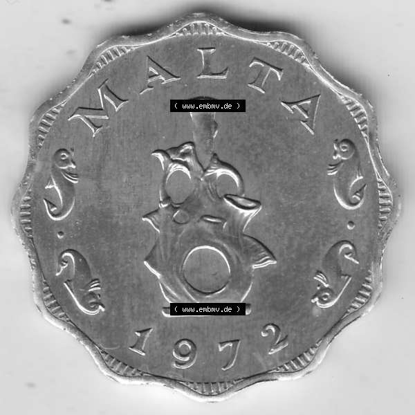 Grau bzw. s/w Bildmaterial Münzensatz / KMS 1972 aus Malta 1972-2007, 5 Mils 1972-1, MALTA 5 MILS. Vorderseite einer Umlaufmünze aus 1972 Malta, Münze aus offiziellen Kursmünzensatz... Sammlung Graustufen