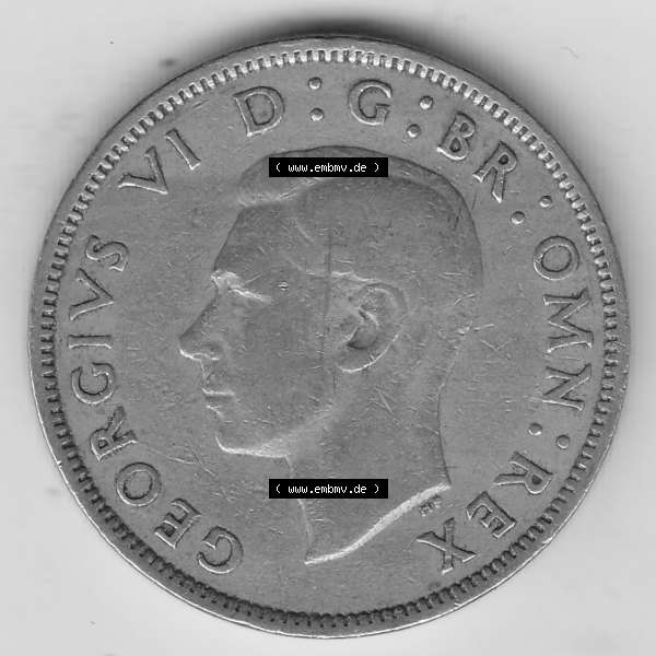 Grau bzw. s/w Alte Münzen Großbritannien Umlaufmünze 1947-1948, 2 Schilling-Florin, Two Shillings, 1947-2, George VI, GEORGIVS VI D G BR OMN REX, FID DEF IND IMP,... Sammlung Graustufen