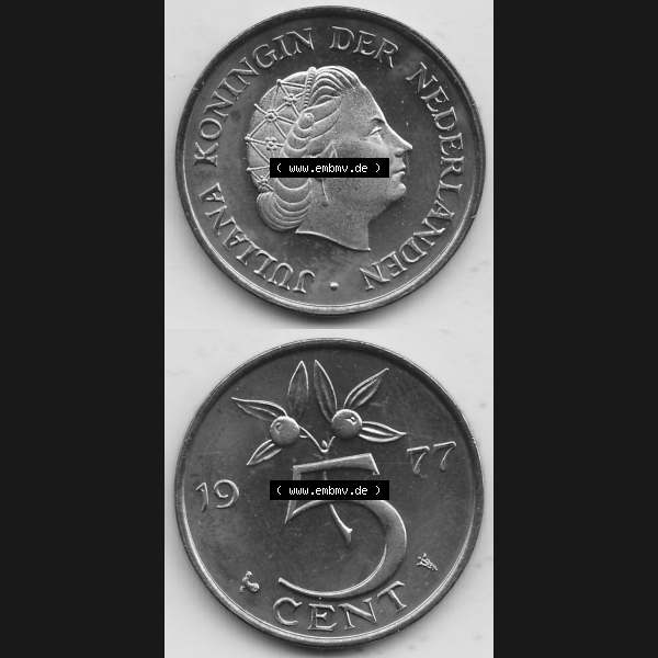 Grau bzw. s/w Alte Münzen KMS Niederlande, Kursmünzensatz 1977, 1950-1980, 5 Cent, 1977-1, JULIANA KONINGIN DER NEDERLANDEN. Digitales Bild / Bildmaterial für... Sammlung Graustufen